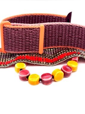 Boho Beaded Multistrand Bracelet and Watch Band‎ in Plum and Mustard (E5)